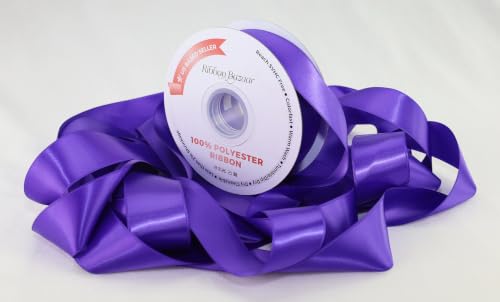 Image of Ribbon Bazaar Double Faced Satin - Premium Gloss Finish - 100% Polyester Ribbon for Gift Wrapping, Crafts, Scrapbooking, Hair Bow, Decorating & More - 3 inch Regal Purple 25yd