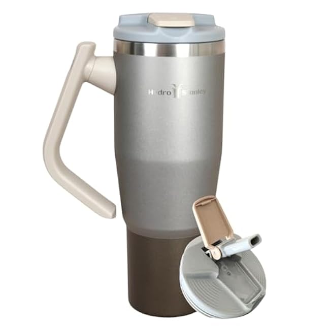Stainless Steel Cup Brown 40oz | Leak & Dust Proof Lid | Built-In Straw Tumbler 180¡ã Rotatable Handle | 100% BPA Free Double Wall Vacuum Insulated | Cup Holder Friendly For Travel & GYM