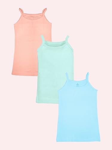 Image of KiddoPanti Girls 100% Cotton Rib Solid Camisole Tank Top Pack of 3