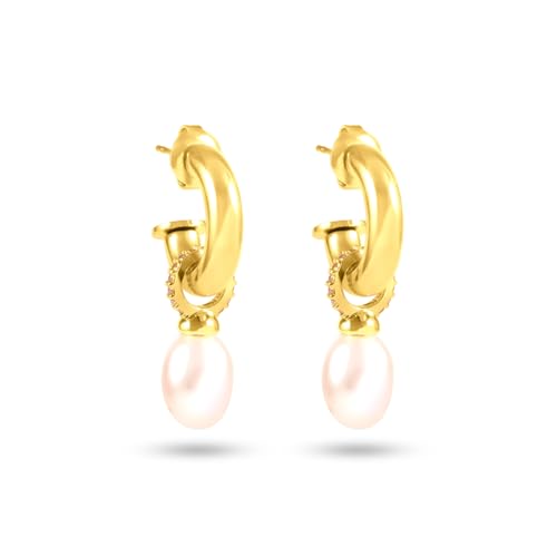 Image of PALMONAS Aurora Pearl Hoops for Women - Waterproof & Anti-Tarnish