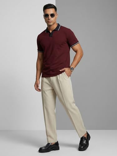 Image of Veirdo Men's Polo T-Shirt Regular Fit with Contrast Pattern & Striped Trim on Collar and Half Sleeves, Stylish Solid Casual, Weekend & Outdoor Wear (Sizes S to 2XL)