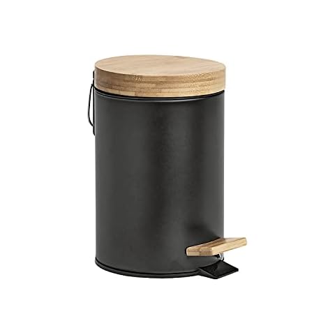 Zeller 18910 Cosmetic Bin 3 litres Metal/Bamboo Soft Close Approx. 16.8 x 24 cm Black Cover