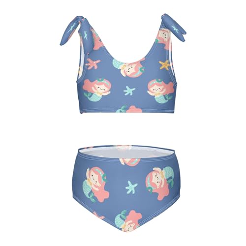 Cute Mermaid Starfish Girls Swimsuits 2 Piece Swimwear Bikini Set Beach Bathing Suit for Summer Girl Kids 5-6T