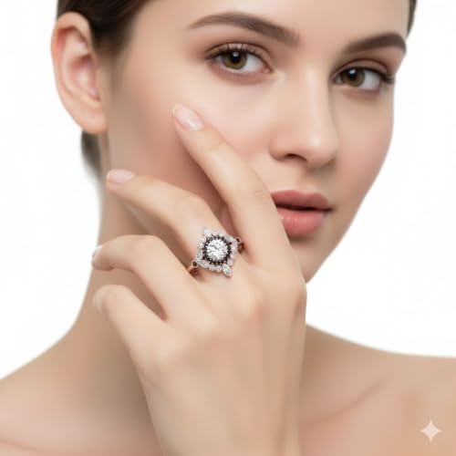 Image of 55Carat Choose Your Gemstone Round Halo Floral Engagement Ring Rose Gold Plated Round Shape Vintage Engagement Rings Everyday Jewelry Wedding Jewelry Handmade Gifts for Wife US Size 4 to 12
