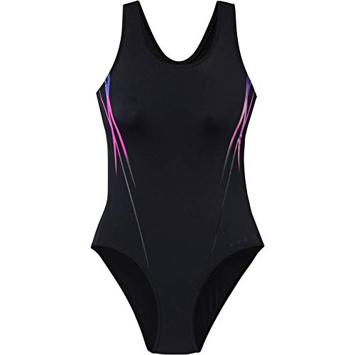 TECNOPRO Damen Badeanzug Britta Schwimmanzug, Black/Pink, 38