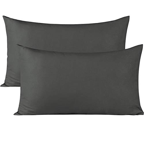 Image of Soft Pillow Covers 21 x 36 Inches - Egyptian Cotton 600 Thread Count Set of 2 Pillow Cover Set Envelope Closure Hotel Quality Pillowcase - Dark Gray