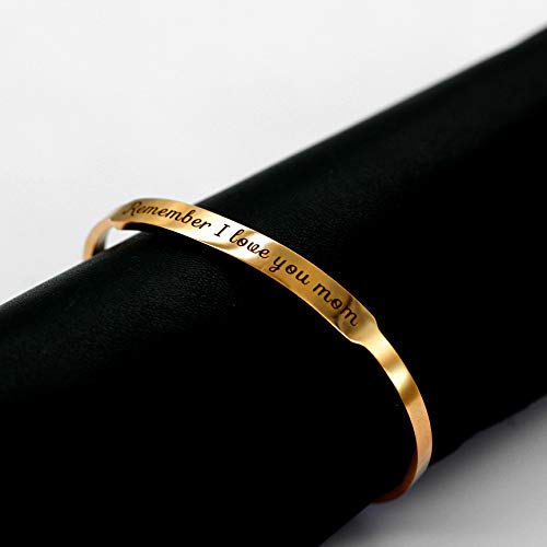 Image of Uloveido Charm Comfort Fit Stainless Steel Bangle Remember I Love You Mom Initial Cuff Bracelet Mother Day Mother's Gifts Y458
