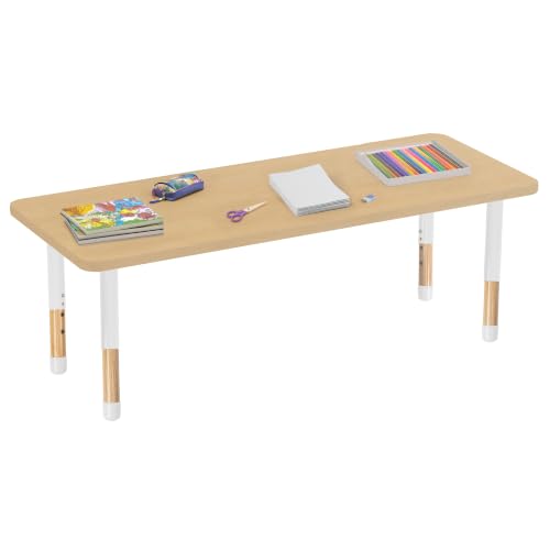 Image of 24 inch x 60 inch Rectangle Kids Classroom Table with Adjustable Chunky Wood Legs