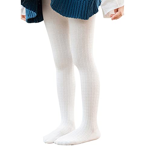 Knit Tights for Kids Girls Toddler Transition Ballet Leggings Soft Footed Dance Pantihose School (White, 4-6 Years)