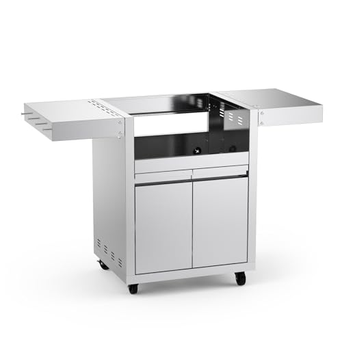 Stainless Steel Grill Cart for Hygrill 3 Burner Built In Gas Grill Outdoor Kitchen Island with Foldable Side Shelves and Storage Cabinet