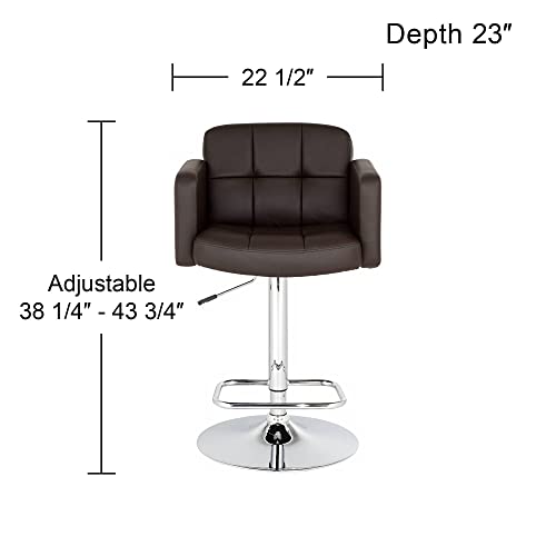 Studio 55D Trek Chrome Butaco Giratorio Ajustable 32 3/4" Alto con Cojín Tapizado en Cuero Sintético Espresso Marrón y Respaldo para Cocina o Isla miniatura 3