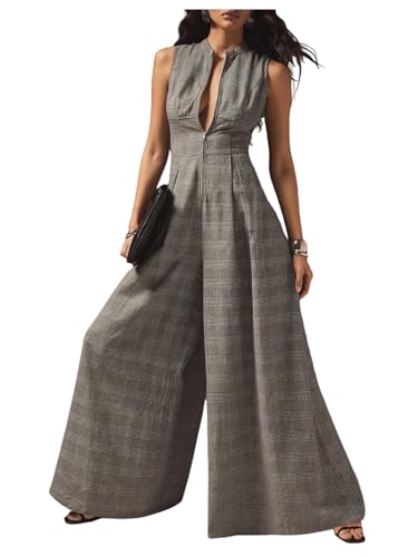 SOLY HUX Women's Zipper Front Wide Leg Jumpsuit Summer Mock