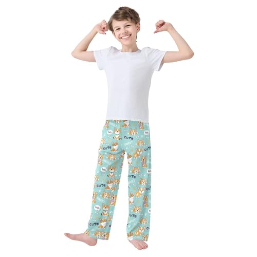 Sweet Corgi Dog Boys Long Pants Soft Trousers Elastic Waist Kids Lounge Bottoms with Pockets S-XL2