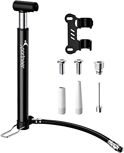 Mini Bike Pump Sportneer Floor and Hand Fits Prest, Schrader and Dunlop Valve 130 PSI Portable Frame-Mounted Pumps High Pressure Lightweight Air Handheld Bicycle Tire Pump for Mountain and Road Bike