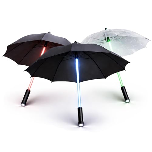 Liberty Imports 3 PACK - LED Light Up Umbrellas with 7 Color Changing Effects | Windproof Golf Umbrellas with Flashlight Handle (Clear/Black/Gray)