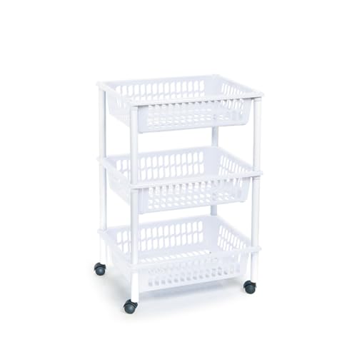 DRW Verdulero Carro Cocina 3 cestas PVC Blanco 40x30x61.5 cm