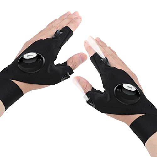 GeeRic Guantes con Luz LED Trabajo,Guantes de Pesca con Linterna LED Impermeable,Regalo del Dia del Padre,Regalos de San Valentin para Hombres,para Pescar,Montando,Negro Cover