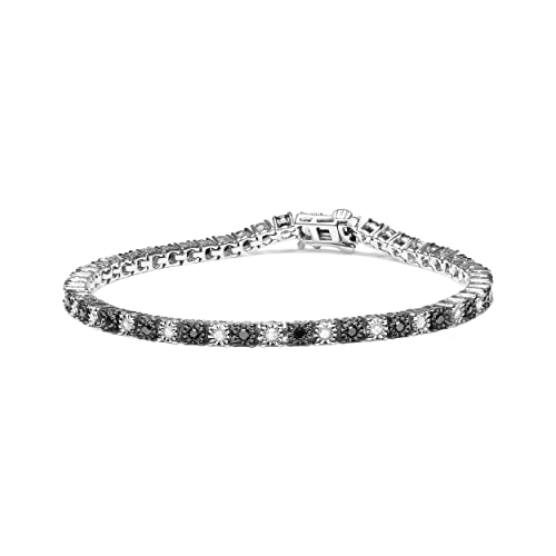 Haus of Brilliance .925 Sterling Silver 1.0 Cttw with Alternating Round White Diamond and Round Treated Black Diamond Tennis Bracelet (Black and I-J Color, I3 Clarity) - Size 7" Inches