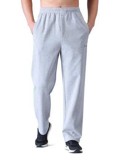 Zoulee Men's Open-Bottom Cotton Track Pants Sweatpants Jogging Pants with Zip Fly Light Grey L