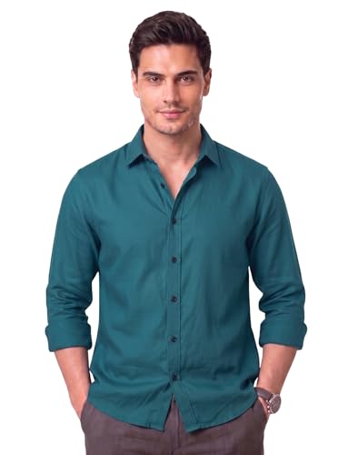 Image of Men's Cotton Blend Solid Casual Shirt Regular Fit Full Sleeve Shirt for Men Plain Formal & Casual Wear Collared Button Down Shirt