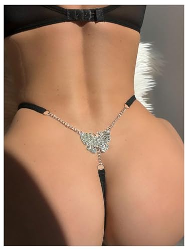 Women's Sparkling Butterfly Chain Underwear Low Rise Cheeky G String Panty3