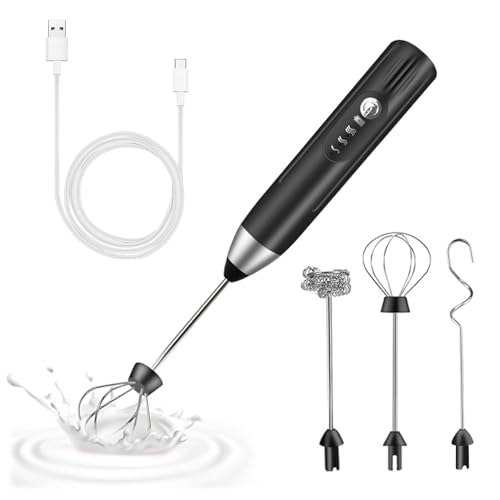 mousseur à lait électrique USB rechargeable 3 fouets electrique 3 vitesse réglable mousseur lait, petit mixeur, milk frother melangeur puissant pour matcha,...