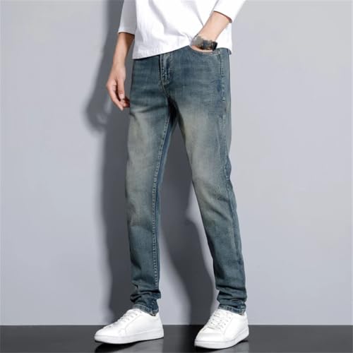Men's Denim Pants Vintage Slim Fit Thin Elastic Casual Straight Long Pants3