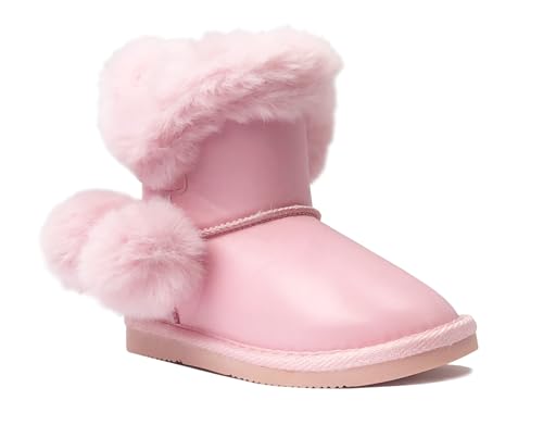 Image of REDVOLUTION Kids Boots Toddler Girls Cute Butterfly Bow | PomPom PU leather Boot (Toddler /Small Kid)