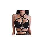 Punk Leather Waist Harness Belt for Women Adjustable Chest Harness Body Waist Chain Belt Sexy Goth Belly Chains for Rave Nightclub Party Jewelry (Black)