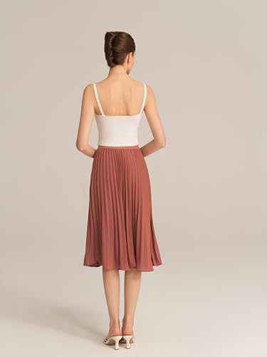 Image of GRACE KARIN Pleated Midi Skirt for Women,Chiffon Elastic High Waist Knee Length Skirts,Swing Flare A-Line Outfits