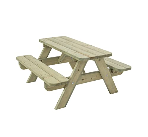 bwood® Kindersitzgarnitur Outdoor für 4 Kinder | Kindersitzgruppe Outdoor | Gartenmöbel Kinder | Picknicktisch Kinder | Empfohlen für Kinder ab 2 Jahren | FSC®-zertifiziertes Holz | 90x90x45cm Cover