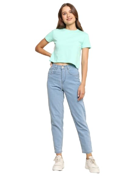 zayla Women's Mom Fit Denim Jeans I High-Rise Relaxed Fit Comfortable Stretch Ankle Length Pant with Pocket I Clean Look Solid I for Casual Outings & Everyday Wear-picture-37