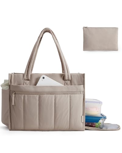 bagsmart Laptop Handbags for Women 15.6 Inch Tote Bag with Lunch Compartment Puffer Laptop Work Bag Large Purse Shoulder Tote for Nurses Office College