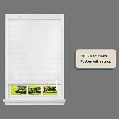Image of Cordless Solstice Vinyl Roll-Up Blind - 72 Inch Width, 72 Inch Length, Quarter Inch Vinyl Slats - White - Soft Light Filtering Horizontal Windows Blinds for Indoor & Ourdoor by Achim Home Decor