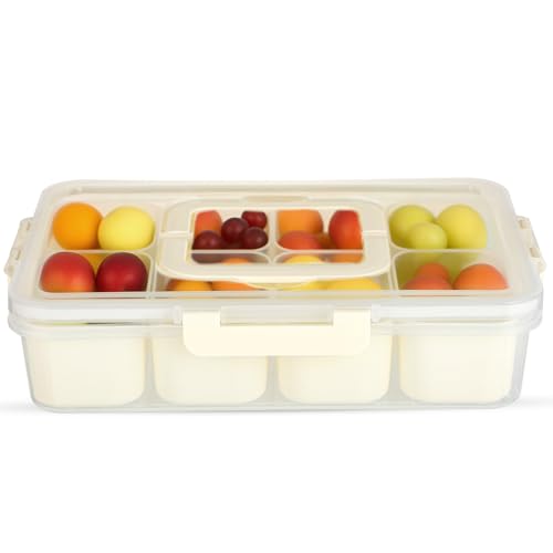 wenrescry Caja de aperitivos con 8 compartimentos, cuenco portátil con tapa y asa, plato de aperitivos apto para lavavajillas, caja de almacenamiento para dulces, frutas, galletas, verduras y postres