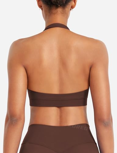 Image of YEOREO CoreFlex Women Halter Sports Bra Workout Seamless Padded Basic Bra Open Back Yoga Gym Crop Top