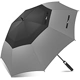 NINEMAX Golfschirm Sturmfest 68 Inch Grosser Regenschirm Automatik Öffnen Golf Regenschirm Doppeldach für Herren Damen(Schwarz/Grau)