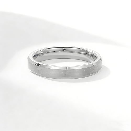 HXNIBATSAR 4mm 6mm 8mm Stainless Steel Wedding Band Ring For Men Women-Available in Black,Gold and Silver Matte Finish&Polished Beveled Edges Comfort Fit Size 5-12 (4mm-Silver, 5) - image 4