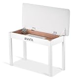 RIVVTA Piano Bench Keyboard Bench Wooden Piano Stool with Waterproof Padded Cushion Keyboard Chair for Vanity Living Room Bedroom Double with Storage White