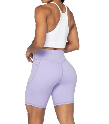Image of Sunzel No Front Seam Biker Shorts for Women with Pockets, Yoga Workout Gym Bike Shorts with Tummy Control | 3, 5 Or 8-Inch Inseam, High Waisted, No Front Seam, Side Pockets, Buttery Soft, Compression Fit, Squat Proof, Tummy Control