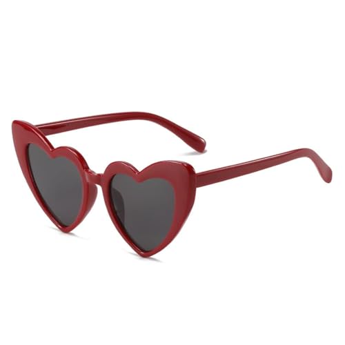 YooThink Love Heart Shaped Sunglasses for Women Vintage Cat Eye Mod Style Retro Glasses (Wine Red)