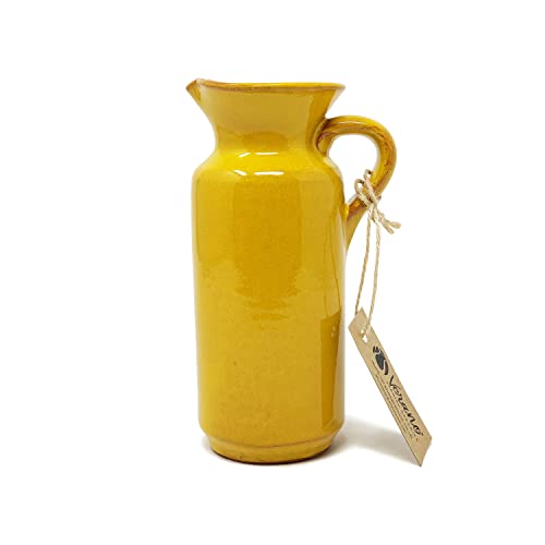 Verano Spanish Ceramics Selena Glaze Hand Dipped Decorative Tall Rustic Bottle Jug - New Home Decor Kitchen Restaurant Cafe Dining Table Vase Serving Cream Milk Water Juice Pourer - 18cm Yellow