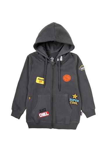 Image of KiddoPanti Boys Solid Cotton Full Sleeve Zip-Up Front Open Hooded Sweatshirt