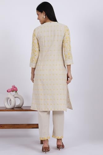 Image of W for Woman Embroidered Lace Cotton Blend Straight Kurta & Straight pant Set