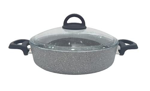Home Maker Granitec 28 cm Low Casserole, Grey – Premium Turkish Design, Non-Stick, Rust-Free, Durable