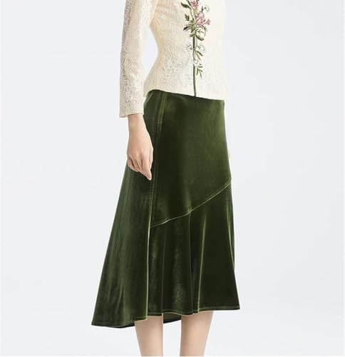 Women's Silk Fleece Midi Skirt Solid Slim Fit A-Line Dress for Business Casual Wear4