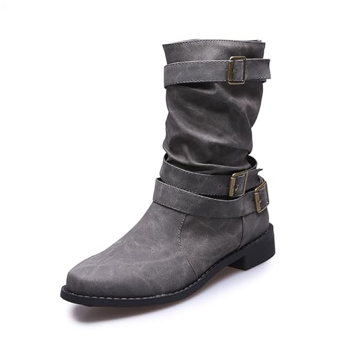 Bottes Western Femme à Talons Bas Style Moto Vintage Chic
