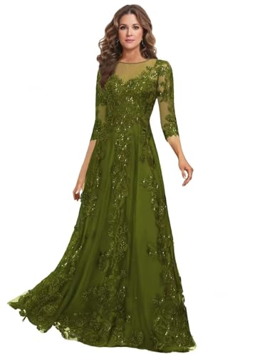 Lace Mother of The Bride Dress Long for Wedding Party Guest 3/4 Sleeves Formal Evening Gown JH028