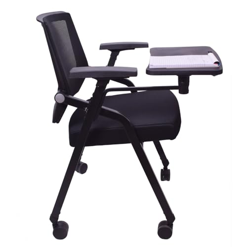 Image of Polo Ergonomic Office Chair with Writing Board | Breathable All-Net Mesh | Adjustable Desk & Study Chair for Office & Home | Foldable Training Chair with Wheels Black