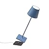 Zafferano Poldina Pro – Dimmable Draadloze LED Tafellamp in Aluminium, IP54 Bescherming, Binnen/Buiten gebruik, Contact Laadbasis, H38cm, EU Plug – Blauw